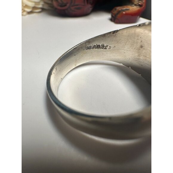 Sterling Silver Turquoise Stone Ring By Malesis Size 13 With Unique Grid Design - Picture 4 of 7